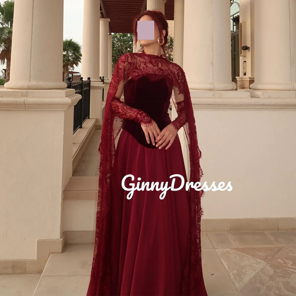 

Роскошные вечерние платья по индивидуальному заказу, красные трапециевидные платья длиной до пола с овальным вырезом для выпускного вечера, кружевные бретели с длинными рукавами, свадебное платье