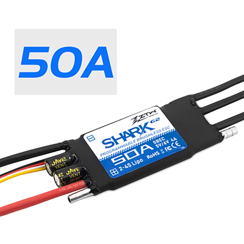 ZTW Shark G2 Dual Way 32-Bit ESC Water Cooling 20A/30A/40A/50A/80A/100A 2-6S SBEC 5V/6V 8A Brushless Speed Control for RC Boat