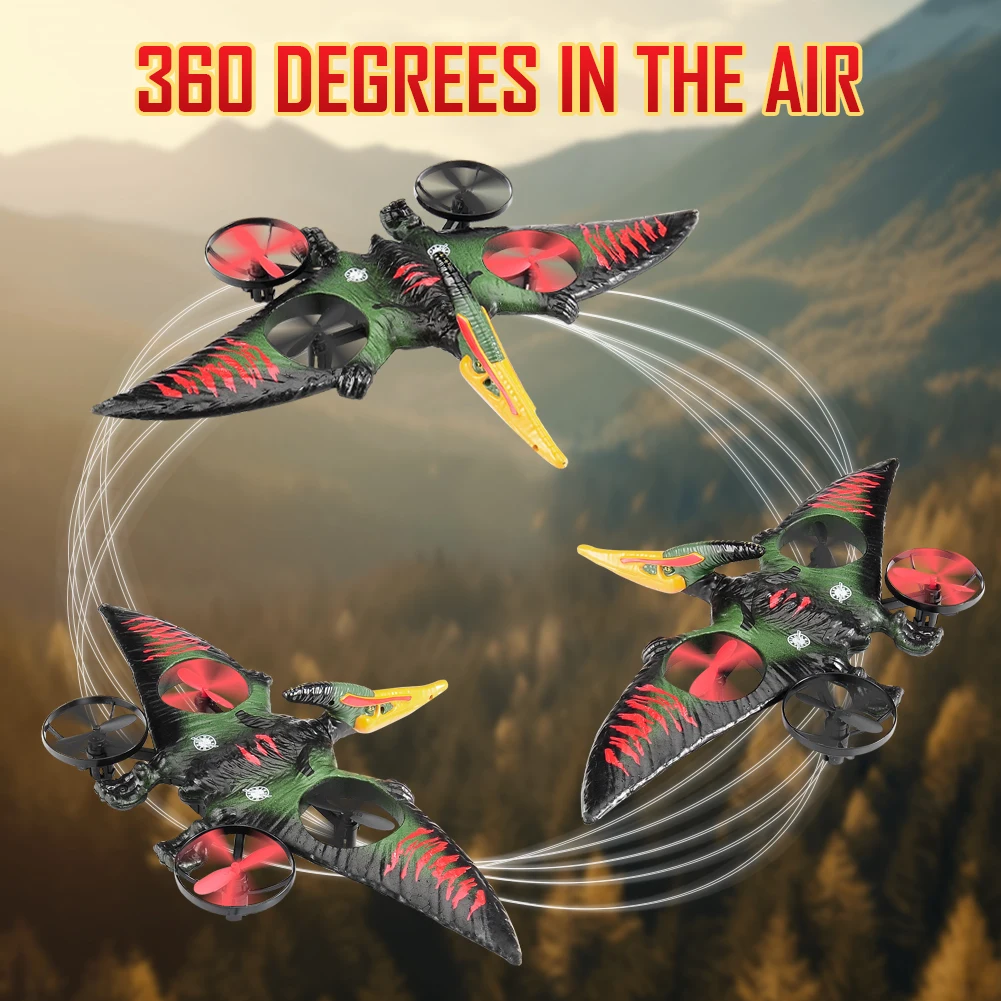 RC Plane 2.4G 6-Axis Gyro Pterosaur RC Drone 360 Degree Mini Dinosaur RC Aircraft with LED EPP One Key Take-Off Airplane Toys