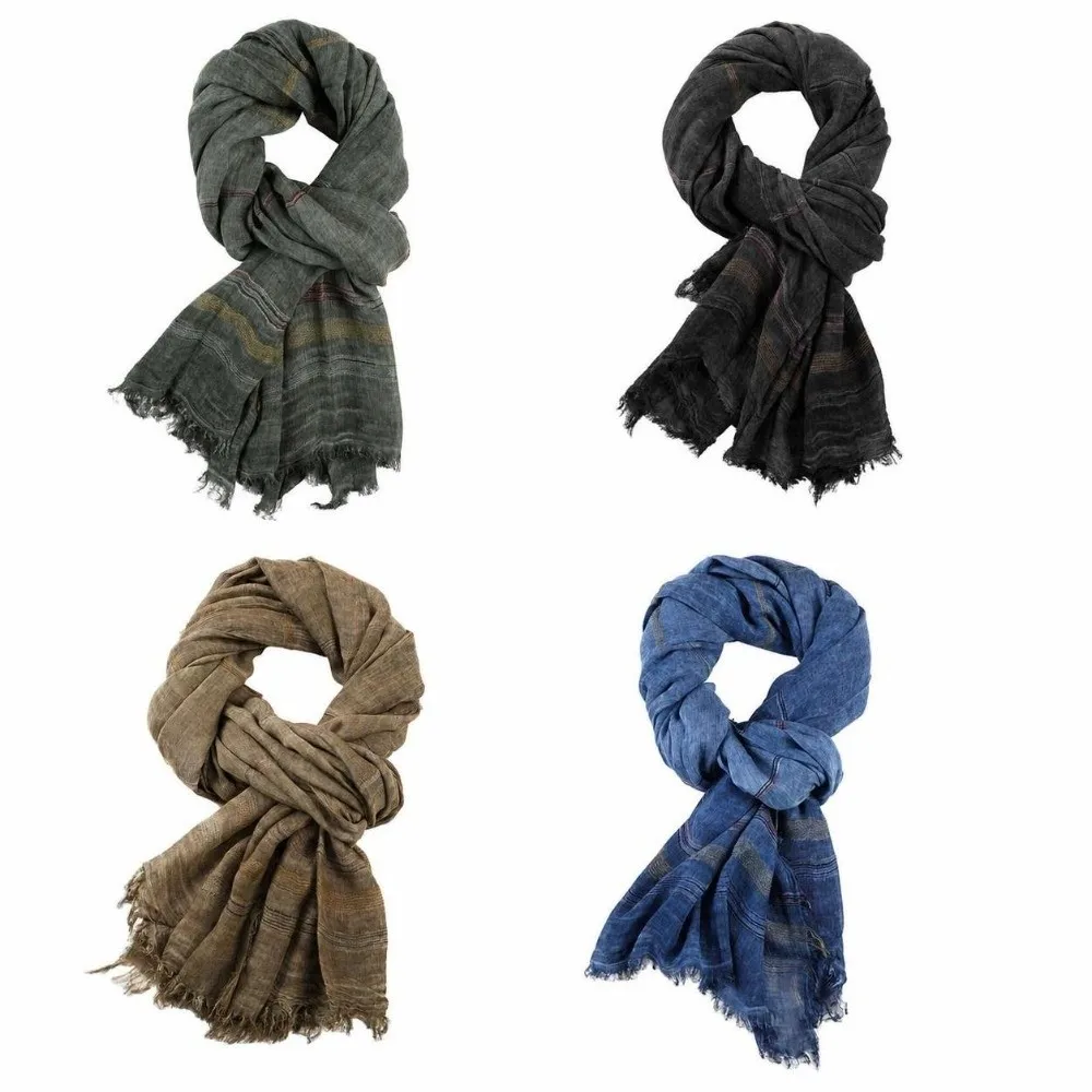 Cotton Linen Yarn-dyed Winter Men's Scarves Tassel Lightweight Bufanda Wraps Male Accessories Striped Neckerchief Wrap