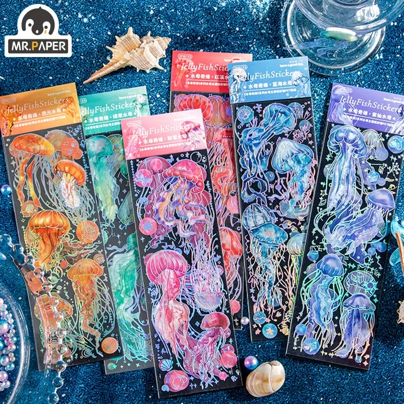 

Mr.Paper， Marine Life Color Jellyfish Theme PET Waterproof Stickers, Scrapbook Diary Decorative Art Supplies Stationery Sticker