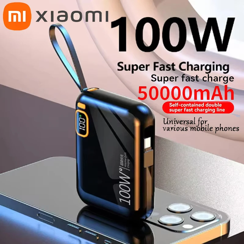 Xiaomi 50000mah Power Bank 100w Detachable Usb To Type C Cable Two-way Fast Charger Mini Powerbank For Iphone Xiaomi Samsung