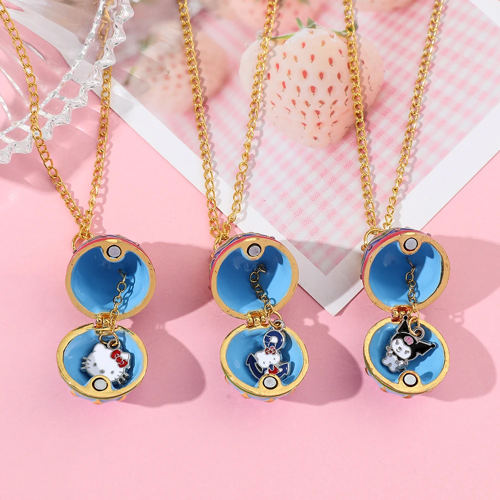 Handmade Enamel Faberge Easter Christmas Eggs Pendant Jewelry Cute Y2k Hello Kitty Sanrio Necklace Mystery Gifts for Women Girl