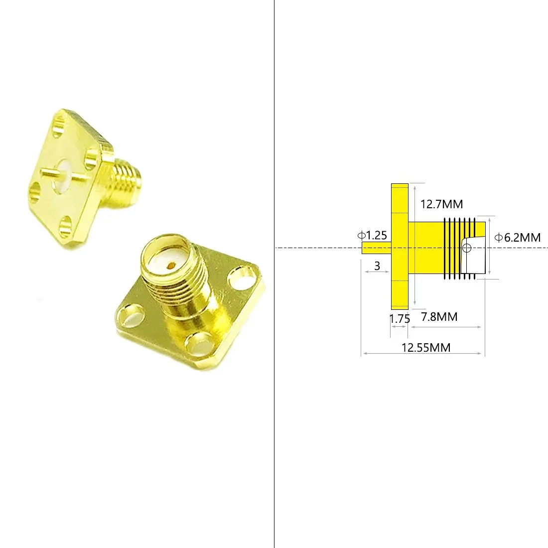 1PC SMA Stecker/Buchse Stecker Jack RF Coax Stecker 4-Loch Panel Mount Flansch Chassis mit Isolation Terminal Vergoldet NEUE – Detail 4