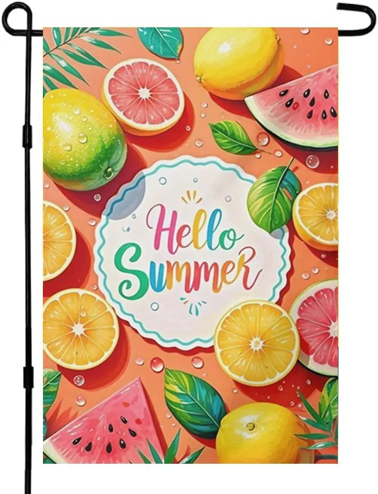 Hello Summer Tropical Fruit Orange Watermelon Garden Flag House Flag Yard Banner for Outside Flower Pot Double Side Print 12 SSL