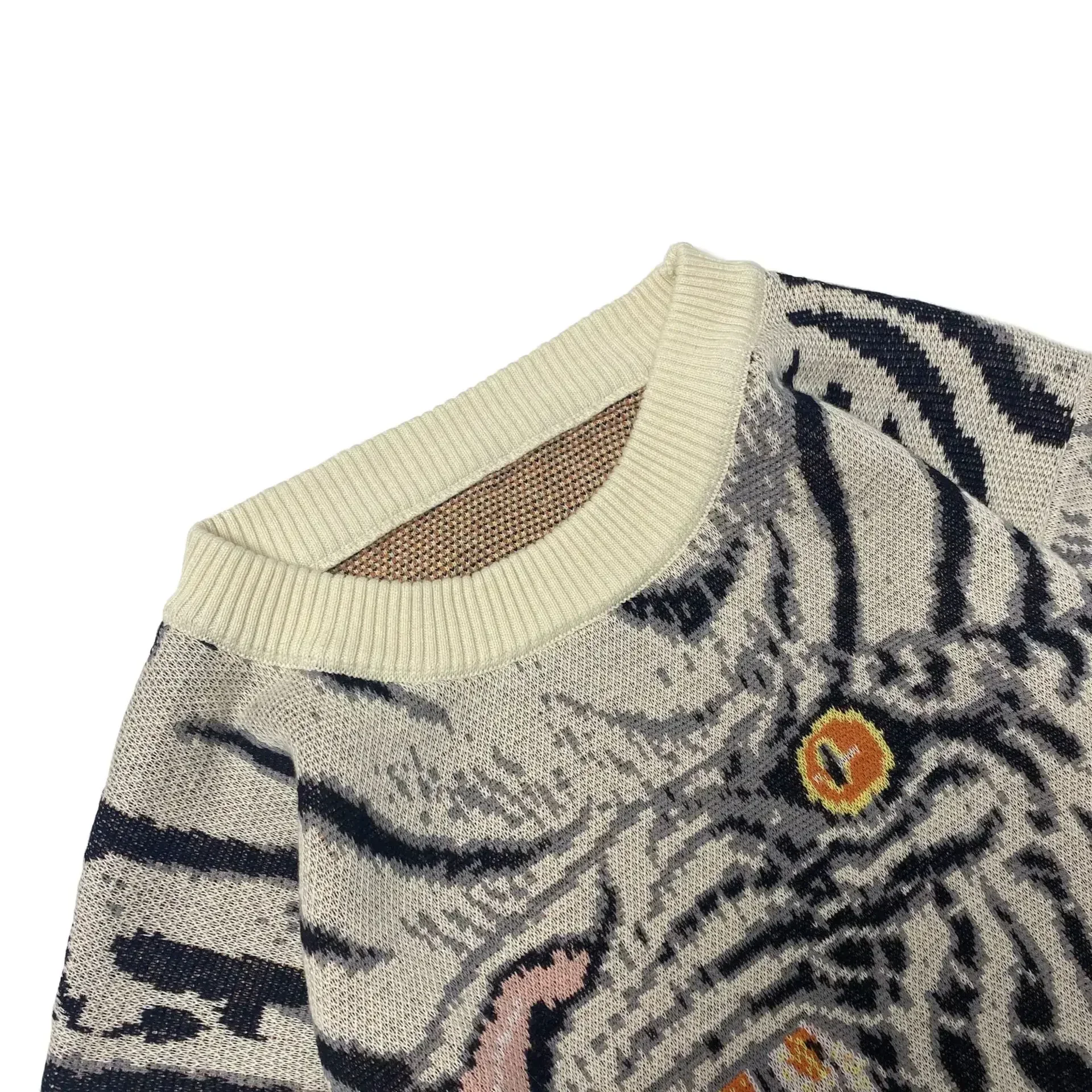 Kapital Vintage Brabd Jacquard Tiger Totem Round Neck Japan Knitted Sweater Men's Animal Print Loose Pullover New Arrival