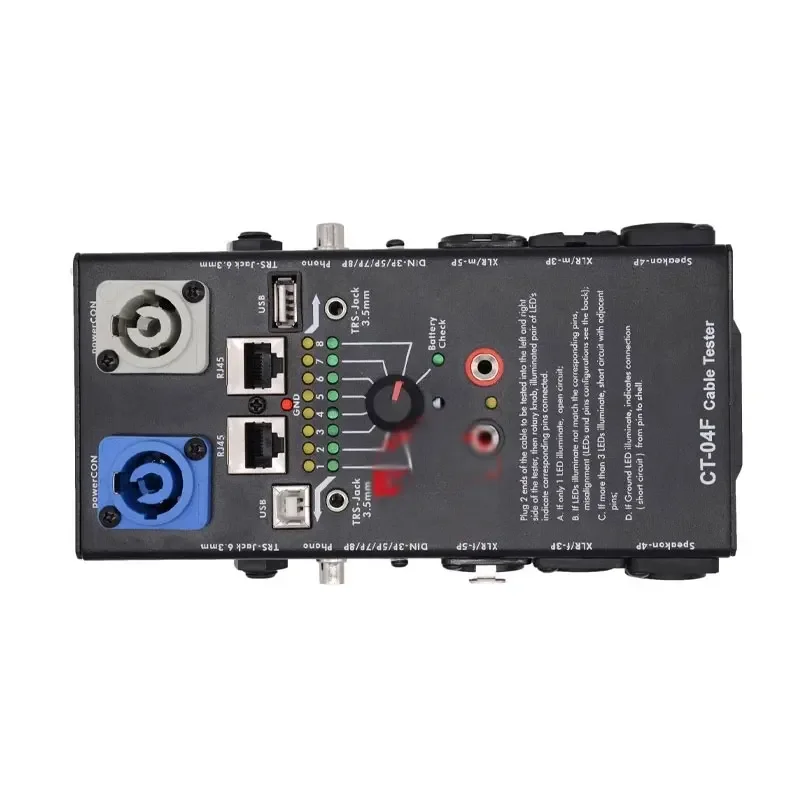 

2026 CT-04F Audio Cable Tester RJ45 Cable Tester (Measures 15 Types) for PowerCON Speakon USB DIN-5P