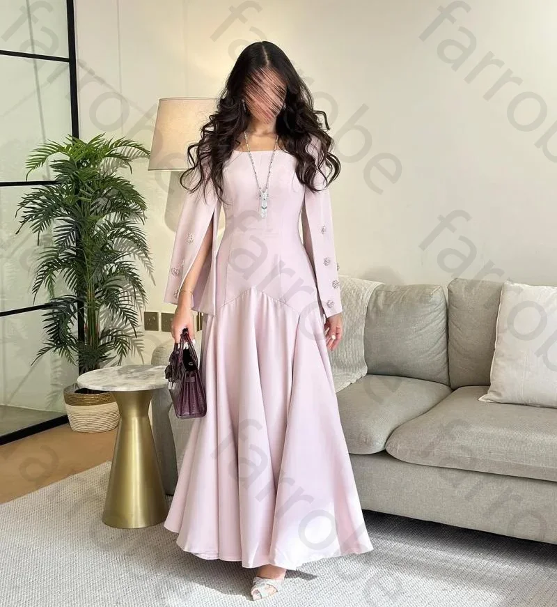 فساتين سهرة أنيقة مخصصة من الساتان بطول الكاحل وياقة مربعة على شكل حرف A فساتين حفلات مع مطرز بالخرز مناسبة رسمية للنساء #2