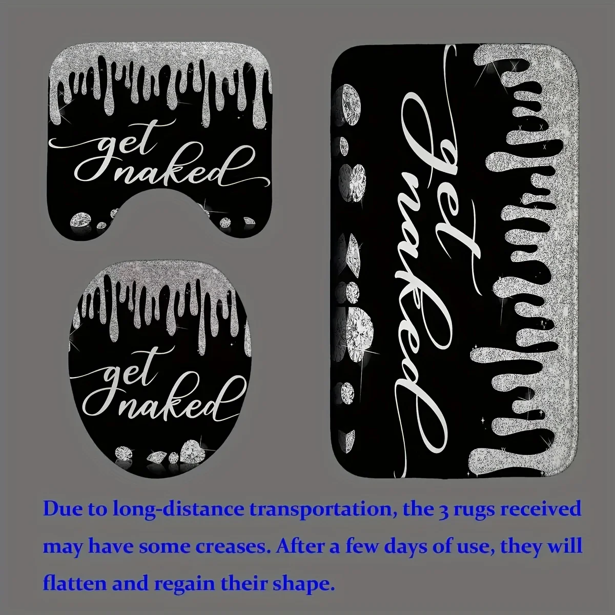 Get Naked 1/4-Piece Bathroom Set, Black Shower Curtain with Glitter Drip & Sparkling Diamonds view 4