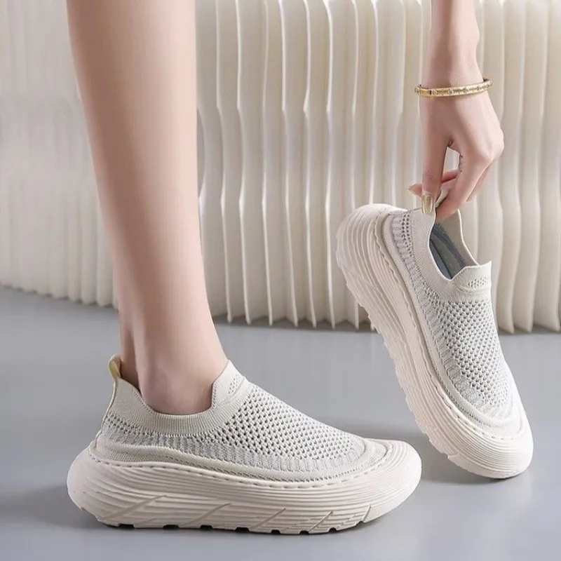 2024 Hot Sale Women's Shoes Slip-on Women's Vulcanize Shoes Fashion Mesh Ladies Casual Shoes New Round Head Versatile Sneakers