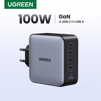 Ugreen 100w gan carregador 5 portas usb c carregador qc4.0 3.0 pps para macbook air portátil tablet pdfast carregador para iphone 16 15 14 pro