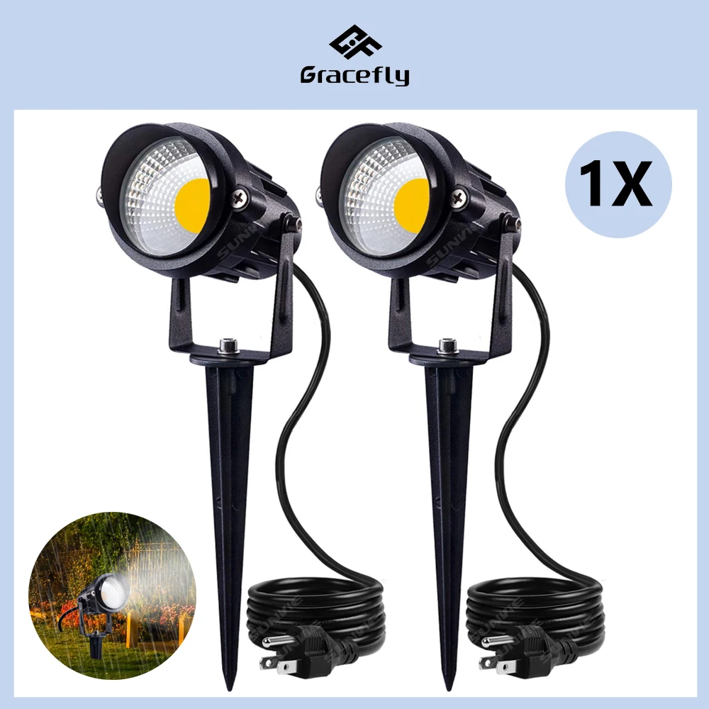 Warm White LED Refletores ao ar livre, lâmpada de rua impermeável, luzes de jardim para quintal, gramado, paisagem luz, COB, 3000K, 12W, 220V, 110V, 1pc