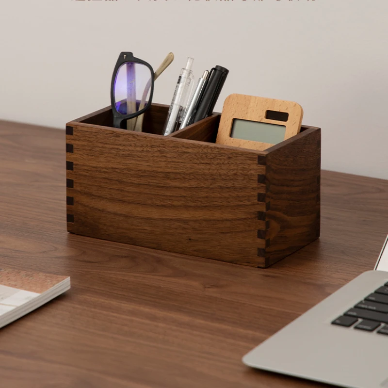 Elegant Wooden Storage Boxes, Refined Desk Organizer with Division Grid, Multi-Functional Holder for Remote Controls Small Items