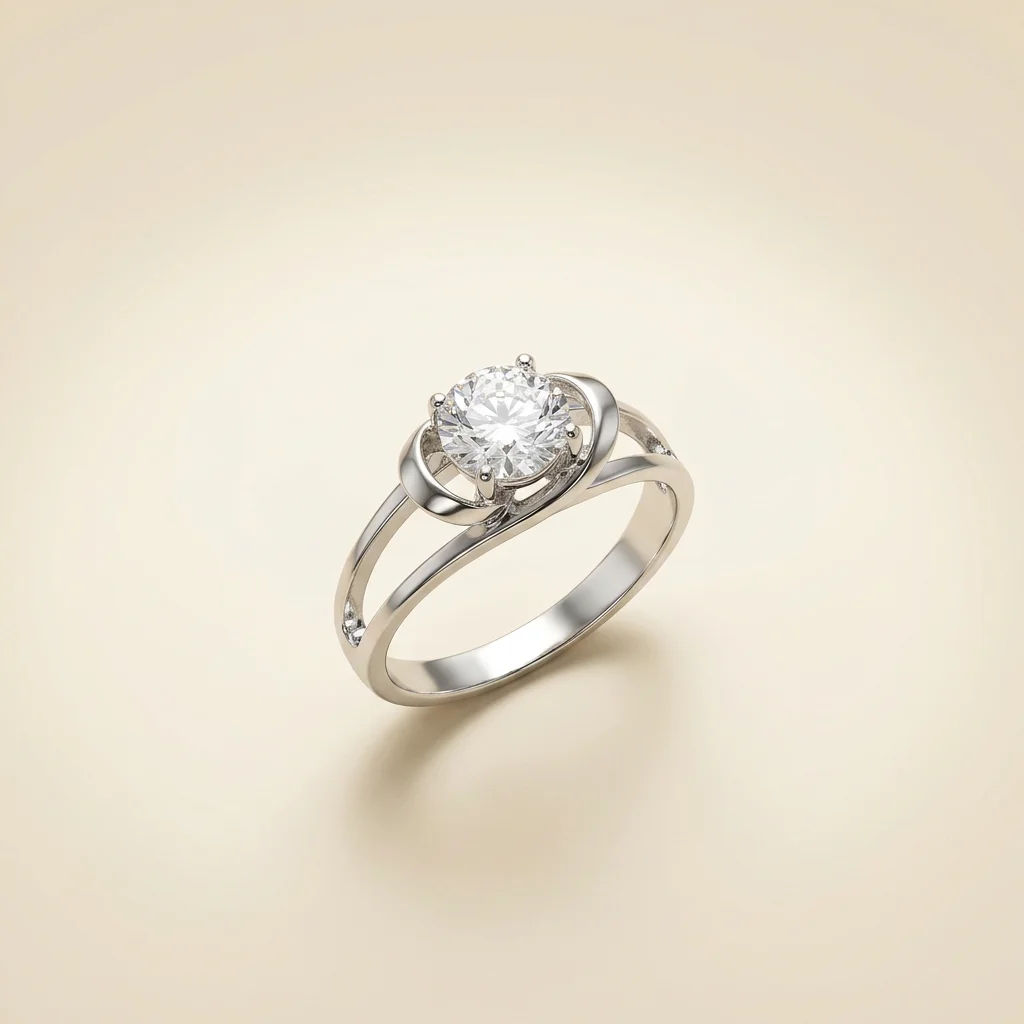 YLMyself Round CZ Ring Solitaire Engagement Split Shank Twist 4 Prong 316L Stainless Steel Women Wedding Band Promise Jewelry