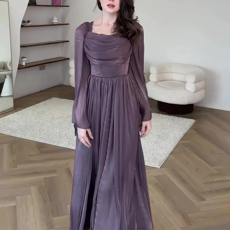 2024 Long Dress for Women Middle East Arbric Muslim Long Dresses Purple Color Elegant Clothing