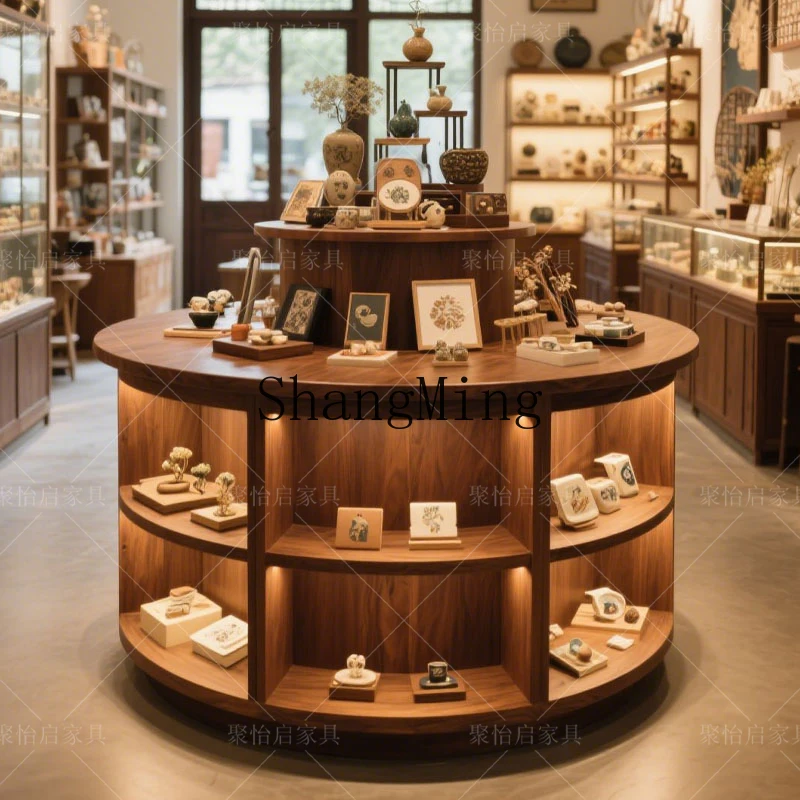 

CL Solid Wood Round Center Table Display Stand Round Column Display Cabinet Jewelry Store Commercial Product Display Cabinet