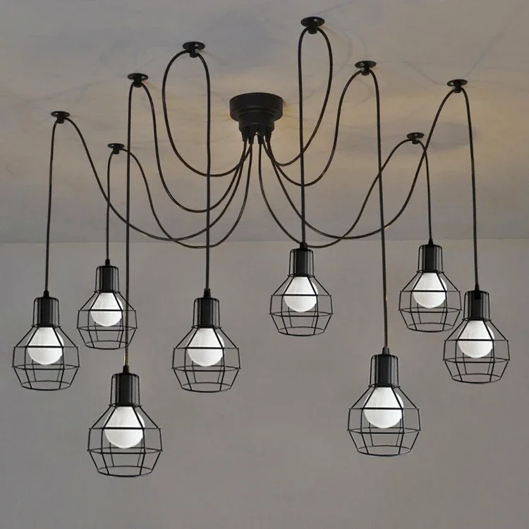 Retro Industrial Pendant Light Black Metal Cage Lighting Fixtures Iron Loft Cage Kitchen Vintage Adjustable Hanging Lamps