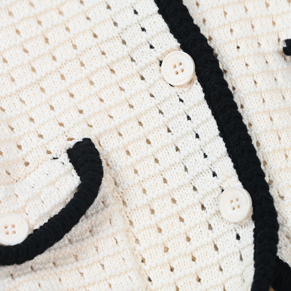 

New Women's Layered Hollow Texture Small Fraance Sle Color Blo Heart Ne Svel Knitted Vest V-ne Commute Sle