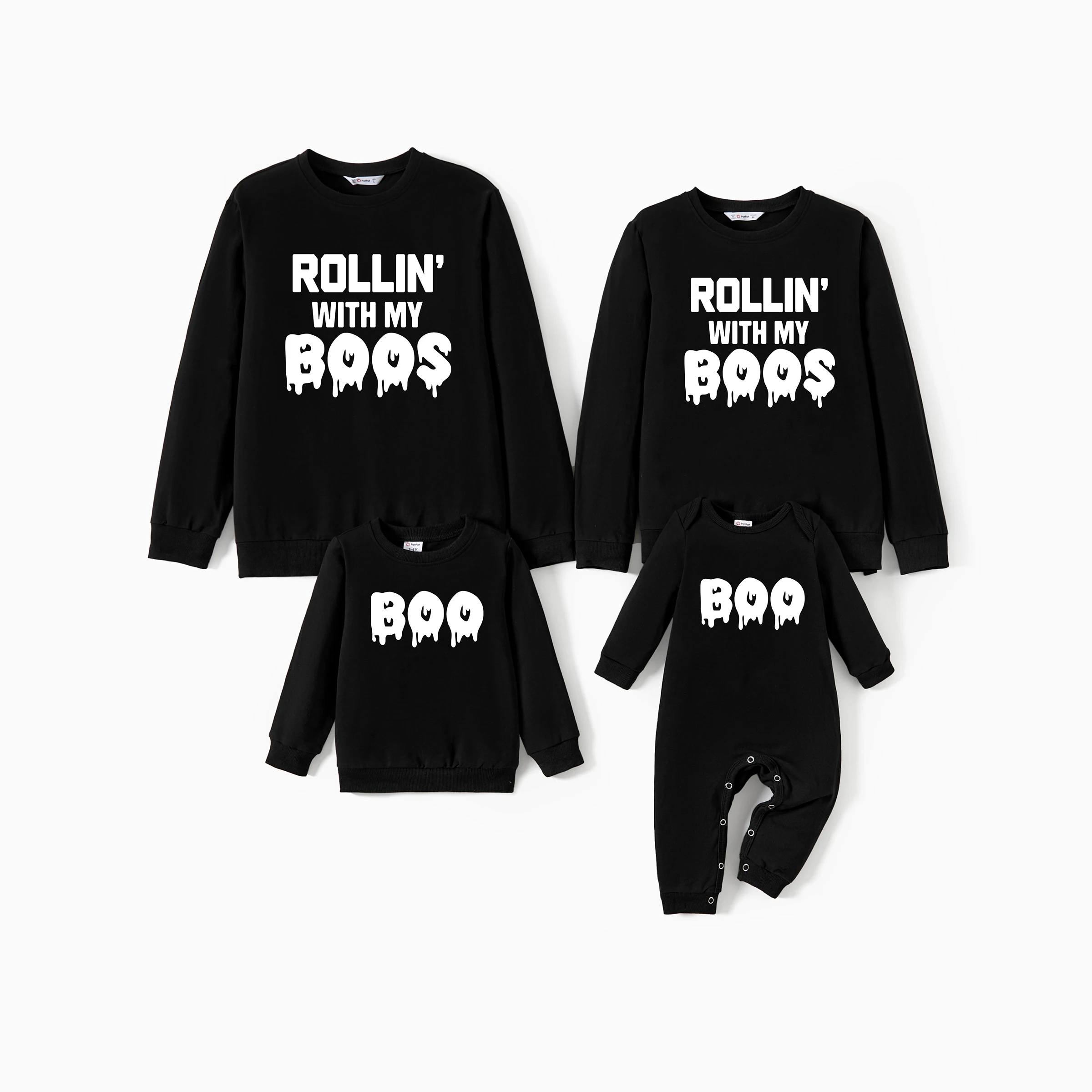 PatPat Halloween Family Matching Fun and Quirky Slogan Cotton Long Sleeves Black Tops