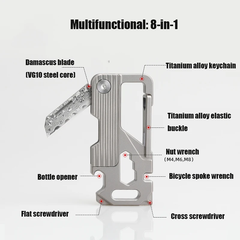 Imagem -03 - Titanium Alloy Buckle Folding Knife Damascus Blade Abridor de Garrafas Chave de Fenda Segurança ao ar Livre Auto-defesa Edc Tools em 1