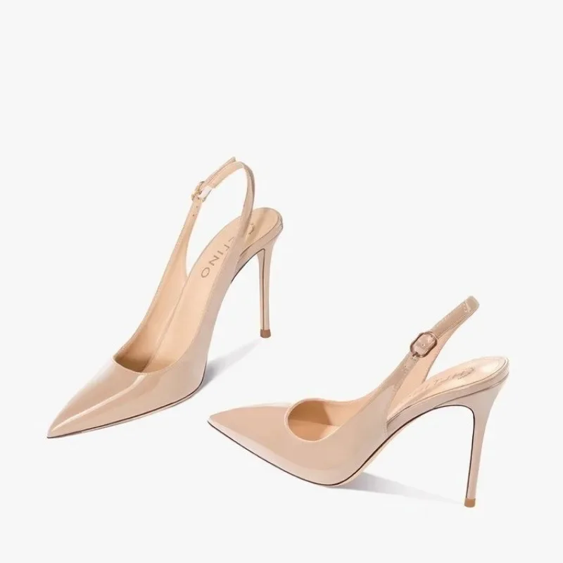

Sexy high-heeled sandals with pointed tips and elegant 2025 summer patent leather strappy fashionable party women's shoes