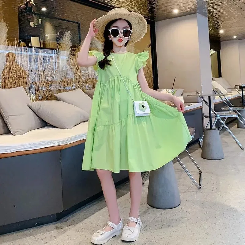 Vestidos de primavera 2026 para niñas, vestido verde de fiesta para bebés y niñas, estilo princesa, manga media larga con volantes, vestido plisado línea A para adolescentes de 4, 8, 10, 12 y 14 años