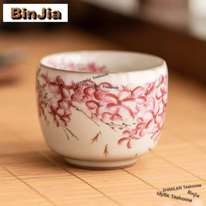 

100ml High-end Lard Jelly Ceramic Teacup Pear Blossom Straight Mouth Cup Small Master's Mug Ladies' Chazhan Kung Fu Teaware Gift