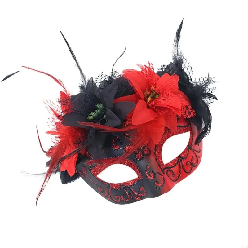 N5KB Halloween gefiederte Maske Masquerade Dekoration Maske Halloween Kostümdekoration Accessoires für Männer Frauen Cosplay