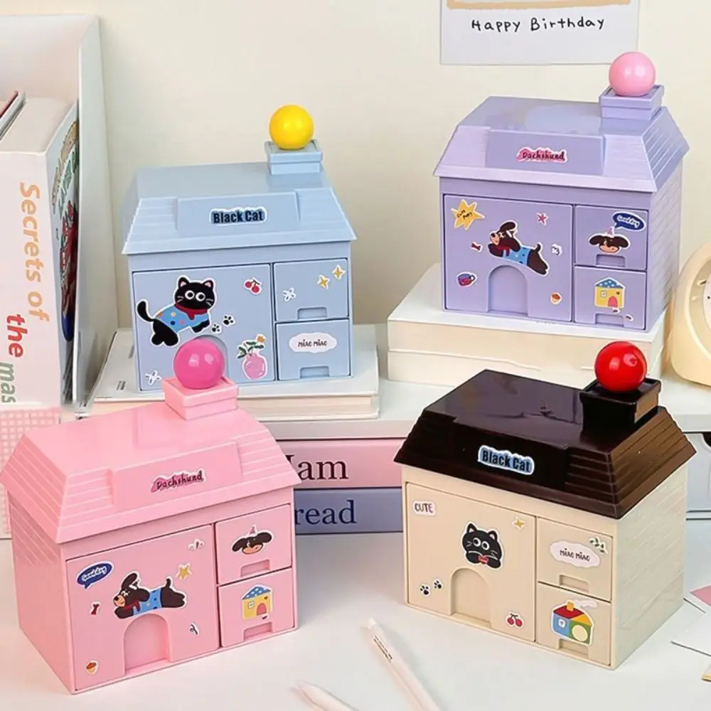 

Stationery Detachable Small House Pen Holder Plastic Space Saving Desktop Storage Box Kawaii Desk Sundries Container Bedroom