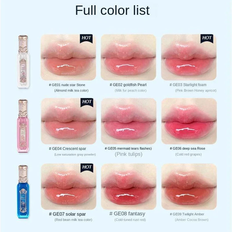 Flower Knows Moonlight Mermaid Lip Gloss Gemstone Collection Lip Glaze Long Lasting Nourishing Water Mirror Lipstick Makeup