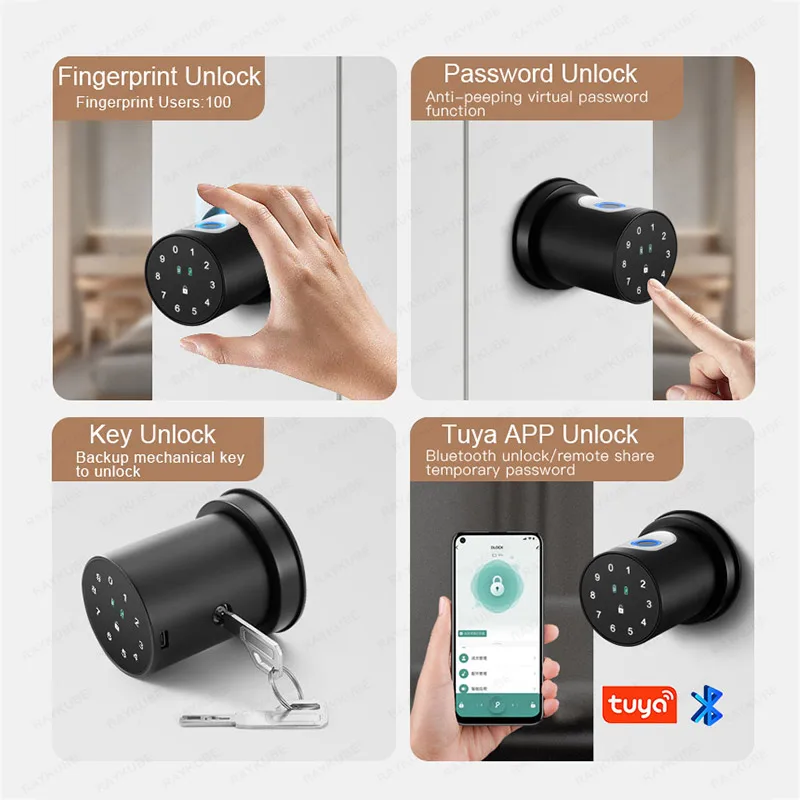 NEW RAYKUBE Q1 Electronic Lock Tuya Smart Lock Knob Bluetooth Smartlife Cylindrical fingerprint Electronic Code Lock APP Control