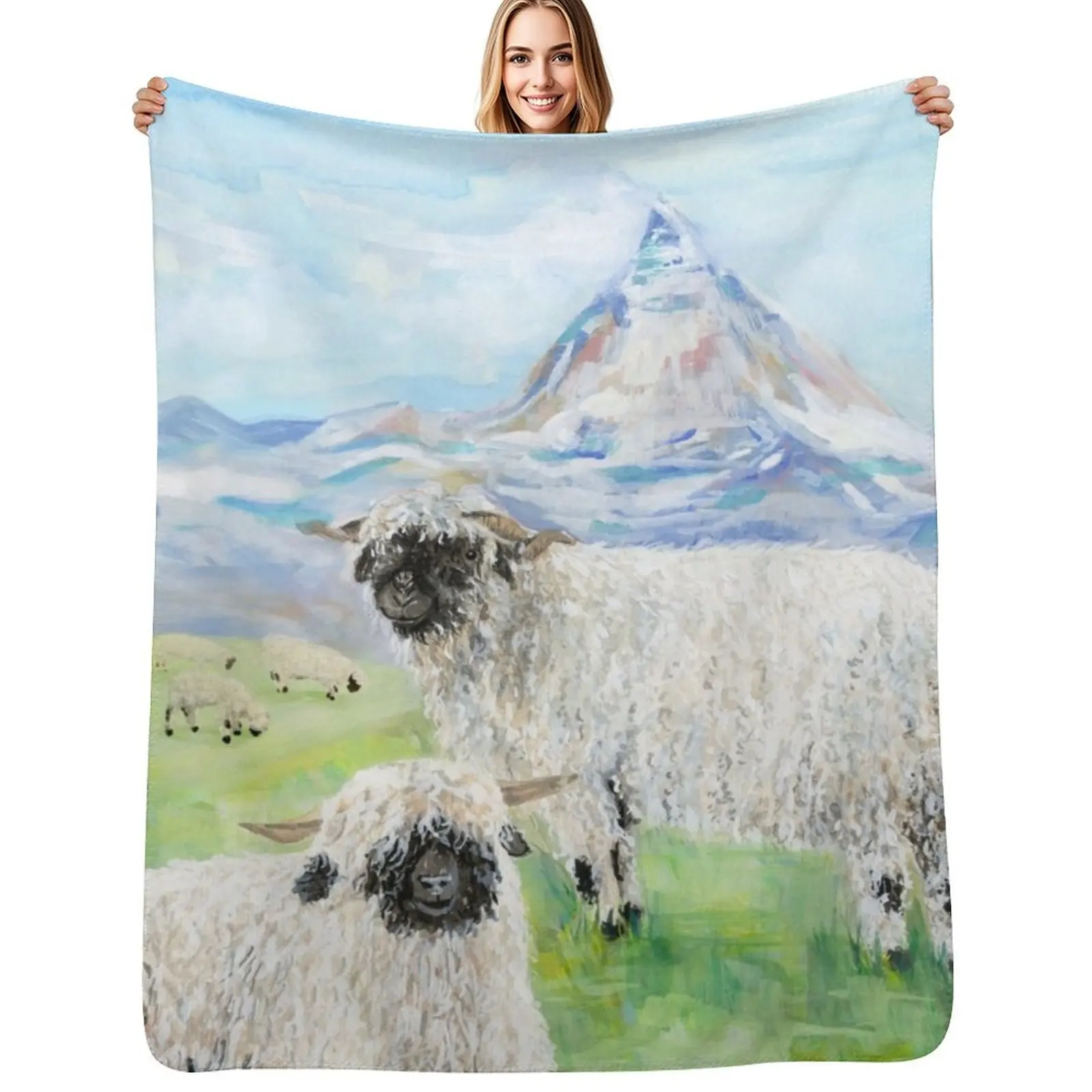 Valais Blacknose الأغنام في الماترهورن رمي بطانية سياحية للأريكة رقيقة اضافية كبيرة رمي البطانيات الفاخرة