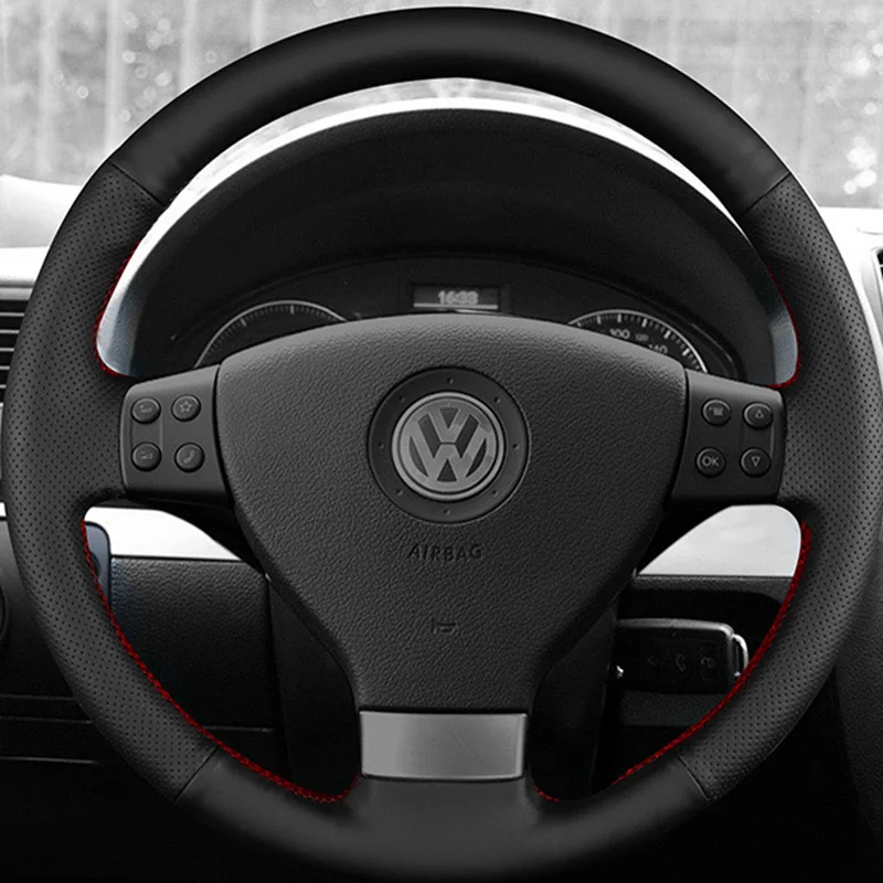 Black Microfiber Leather Hand-stitched Car Steering Wheel Cover for Volkswagen Golf 5 Mk5 GTI VW Golf 5 R32 Passat R GT 2005