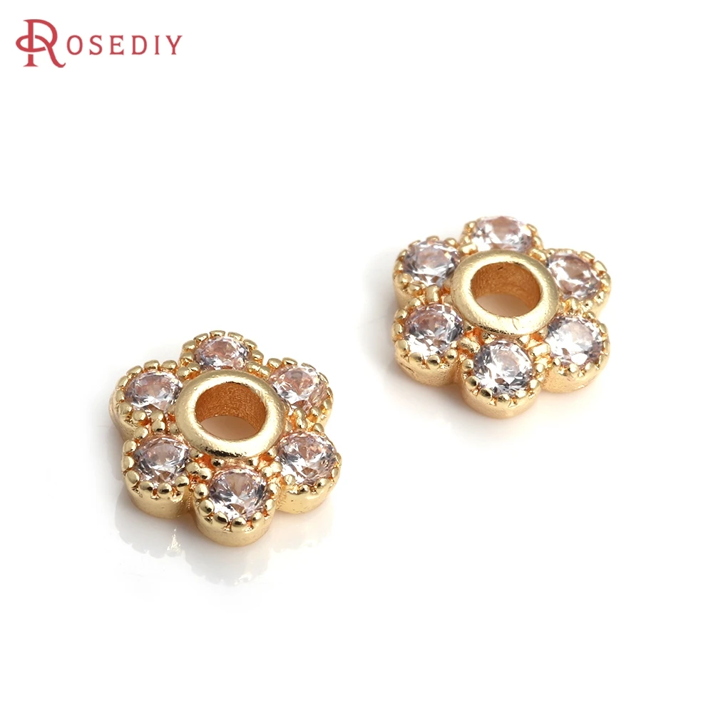 

10PCS 18K Gold Color Brass and Zircon Flower Beads Caps Jewelry Earrings Beads Making High Quality Diy Findings Accessories