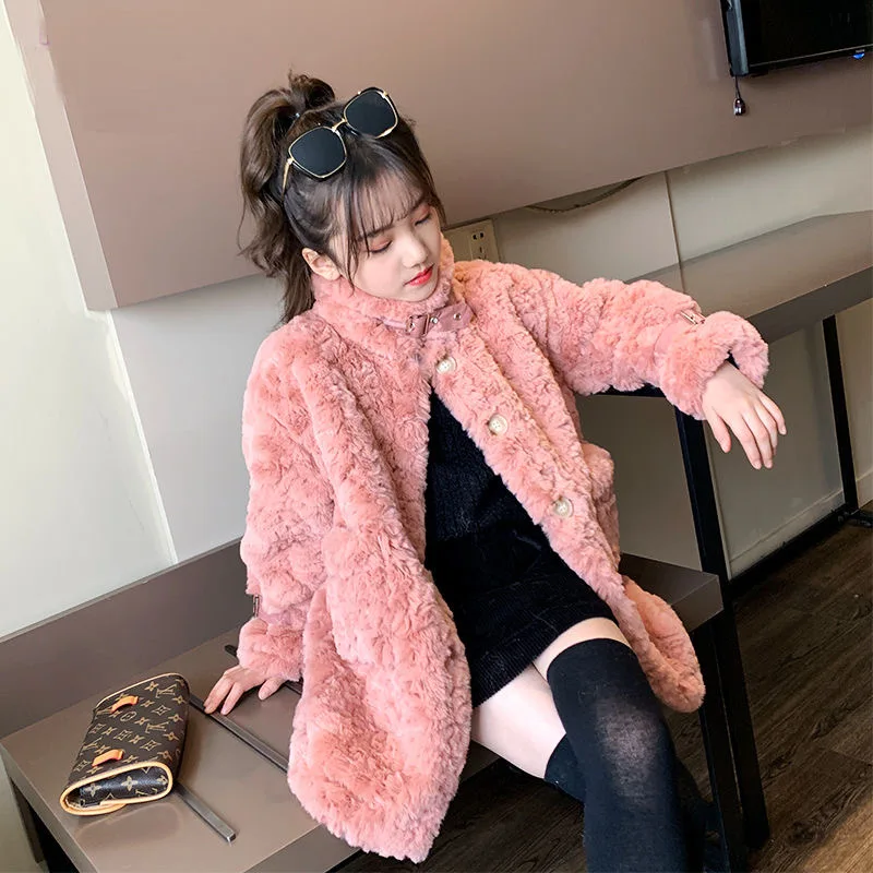 Baby Girl Winter Jacket Faux Fur Thick Toddler Teen Warm Wool Fur Coat Long Pearl Baby Outwear High Quality Girl Clothes 3-18Y