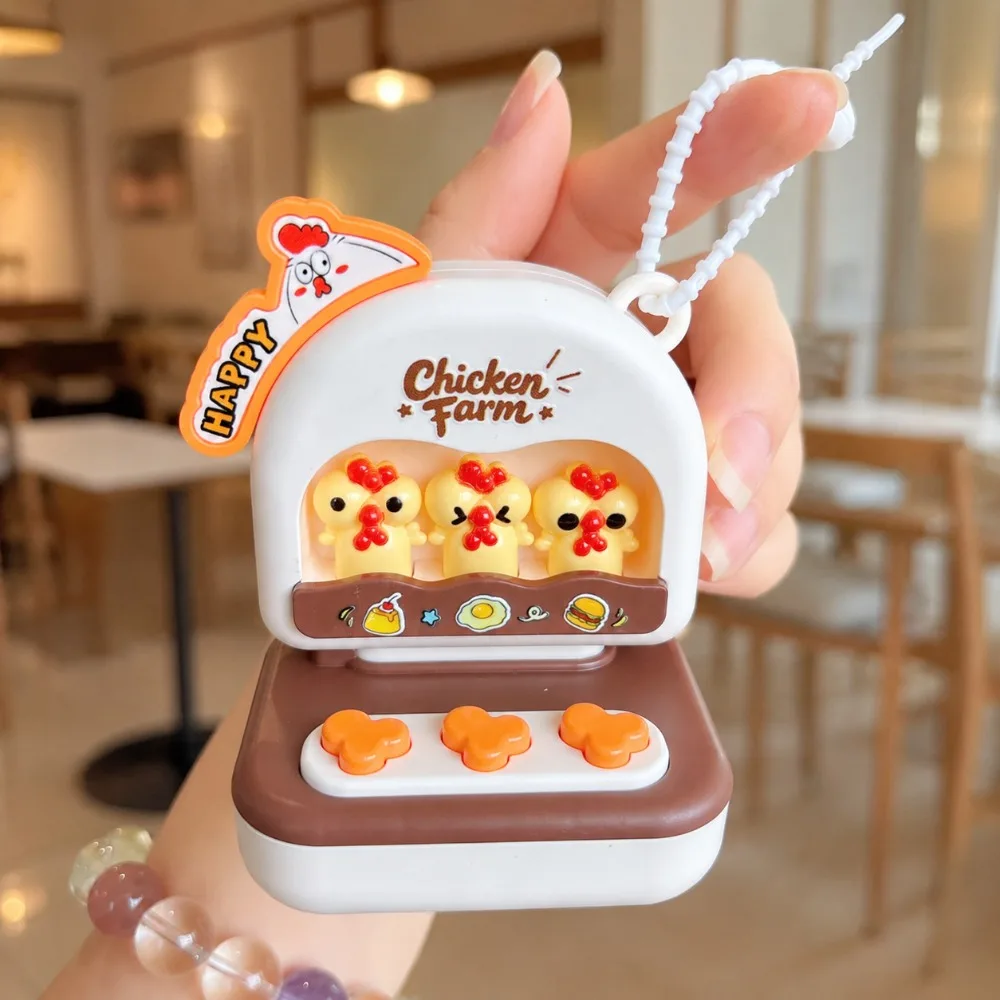 Cartoon Chick Fidget Game Console Key Chain Glowing Sounding Finger Button Arcade Key Chain Plastic Anti Anxiety