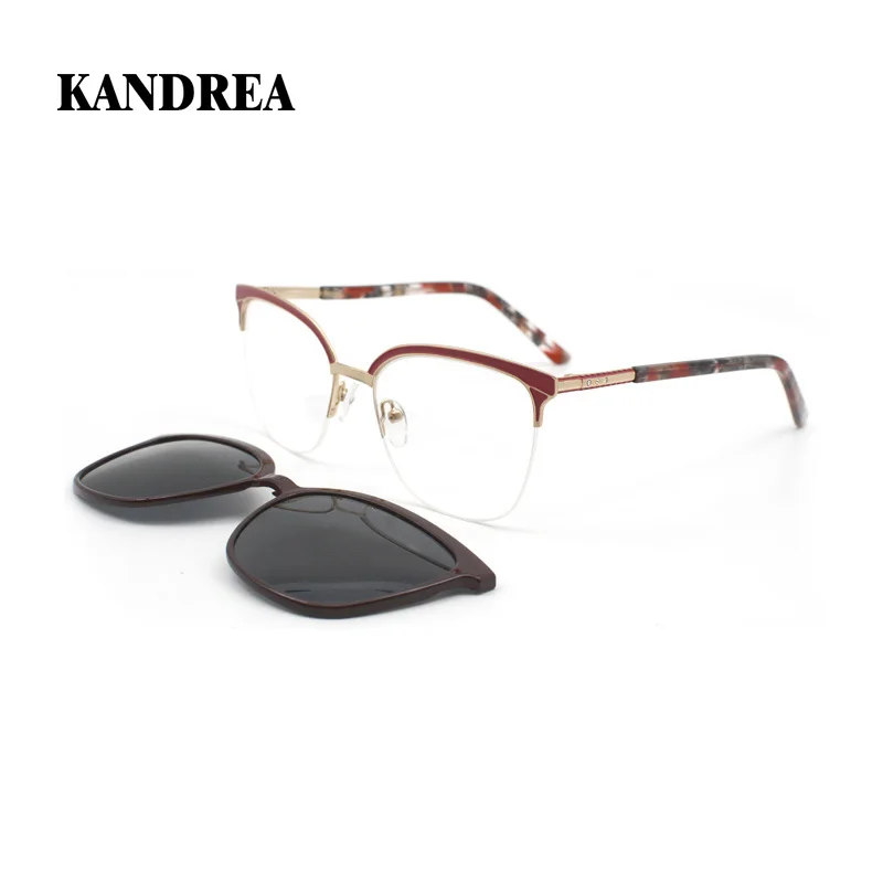 

KANDREA 2 IN 1 Clip On Polarized Sunglasses Metal Fashion Glasses Women Brand Designer Myopia Prescription Eyeglasses GD9004