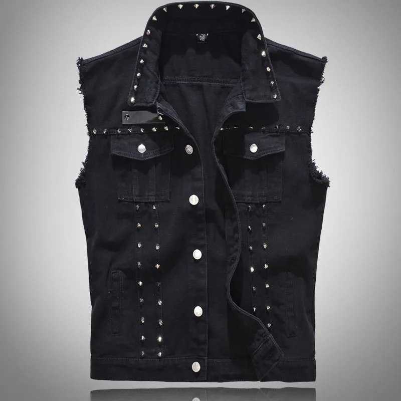 Fashion Male Motorcycle Rivet Vest Coats Men Spring Autumn Slim Fit Waistcoats Clothing Black Men Sleeveless Vest Jackets MY750