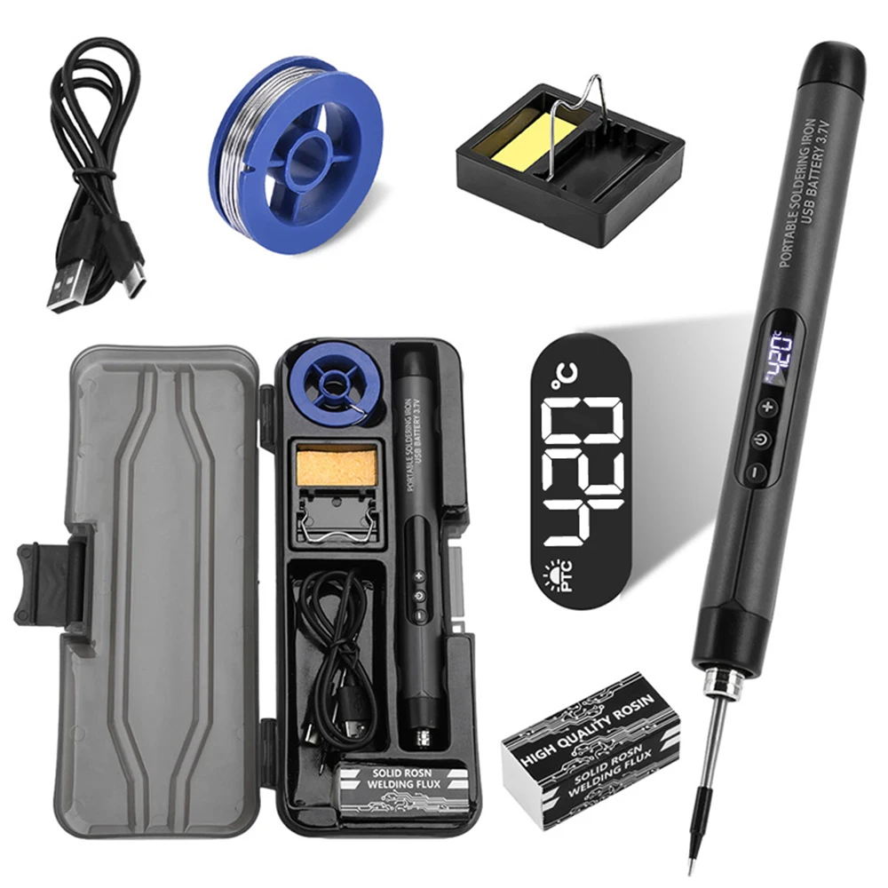 USB Digitaler Lötkolben mit Display, Typ-C-Schnittstelle, Mini-Lötkolben-Set 260-420 ℃ Fünf-Temperatur-Schalter