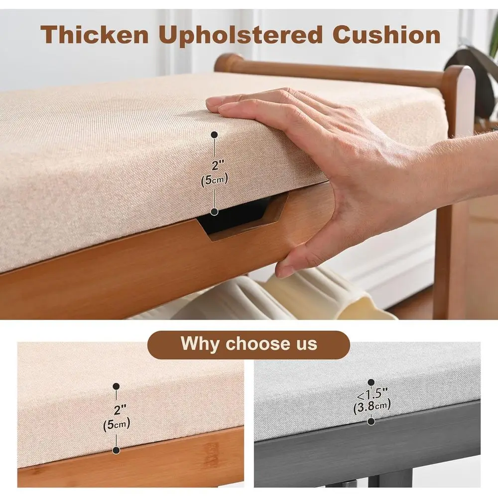 Bamboo 3-Tier Shoe Storage Bench with Coat Rack, Holds Up to 330 lbs for Entryway and Bedroom