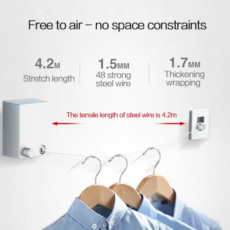 Retractable Clothesline Stainless Seel Pull-Out Clothes-Drying Machine Rope Space-Saving Clothes Drying Rack For Household