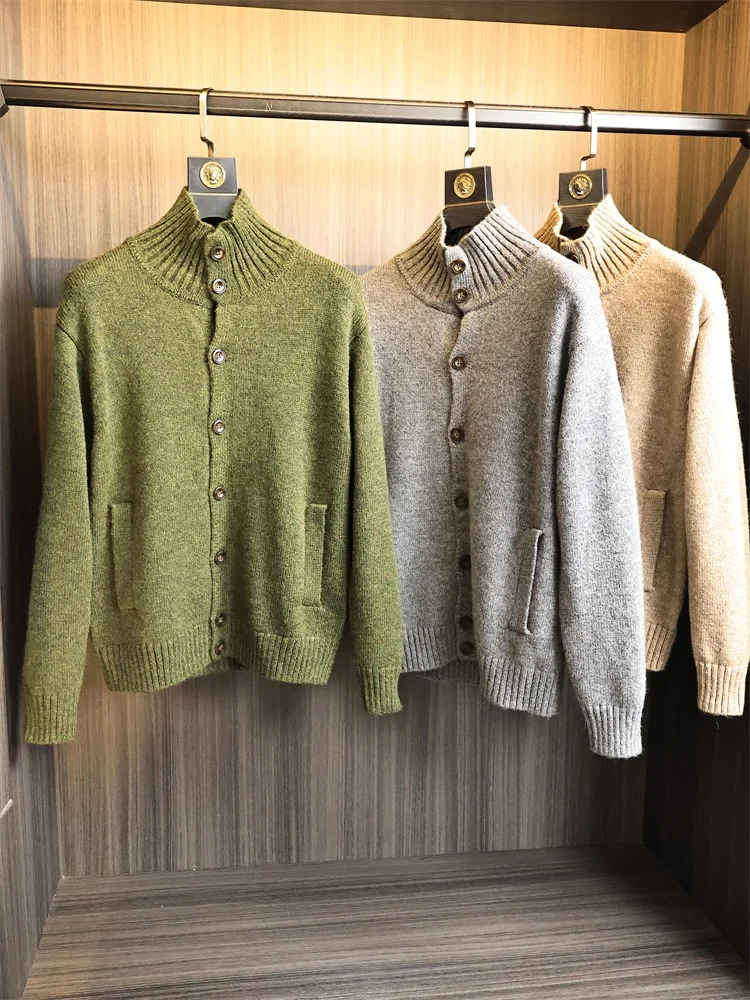 

Мужской вязаный кардиган из смесовой шерсти Thiened с воротником-стойкой, мягкий, уютный, модный, городской, осенне-зимний, теплый, приятный для кожи свитер