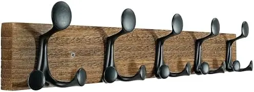 

SKOLOO 24" Wood Wall Coat Rack with 5 Triple Hooks – Durable Entryway Organizer for Home, Classroom & Pet Supplies