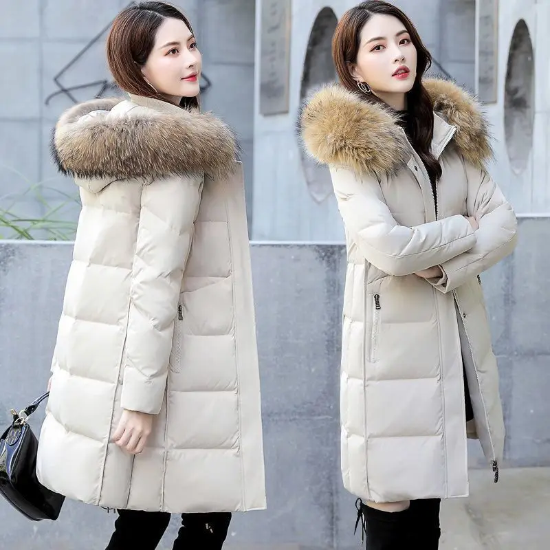 Куртка женская зимня 2023 neue Kapuze Pelz kragen Daunen Baumwoll mantel elegante Damen Winter jacke geste ppte Frauen warme Schnee Parkas