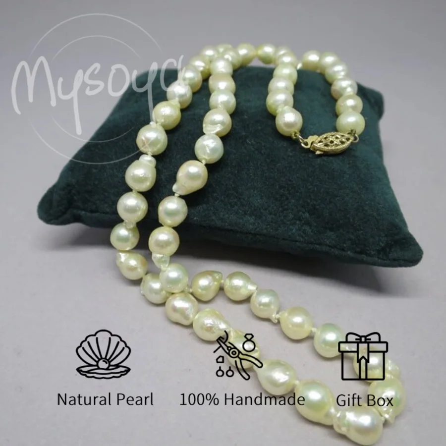 

Mysoya Baroque Akoya Pearl Retro White Seawater Necklace 7-7.5mm with Gift Box Gift for Him/ Her Wedding/ Daily M176