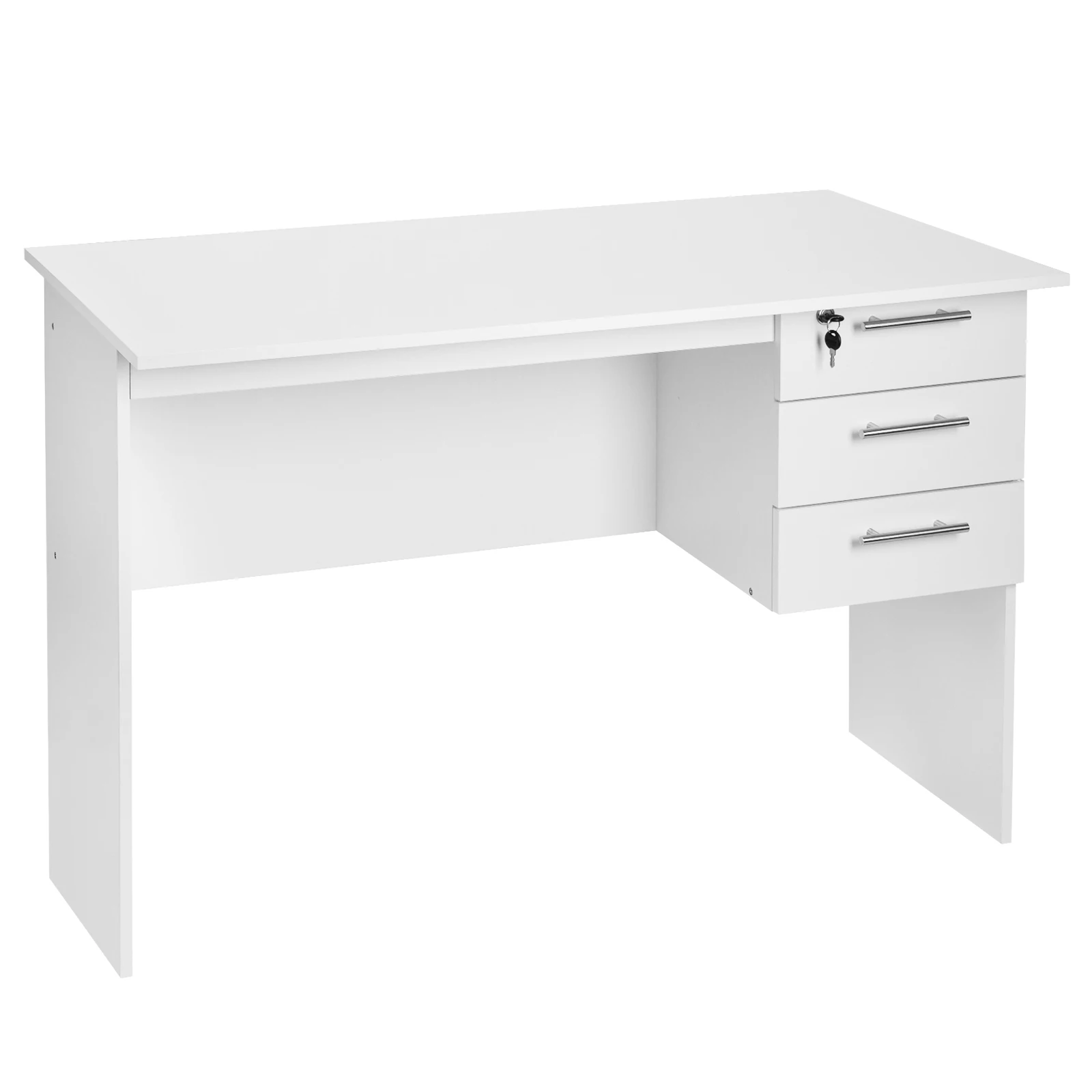 Büro-Computertisch, schwarz/weißer Spanplattentisch, PC-Arbeitstudientisch mit Schloss, 3 Schubladen für Schreibtische im Schlafzimmer