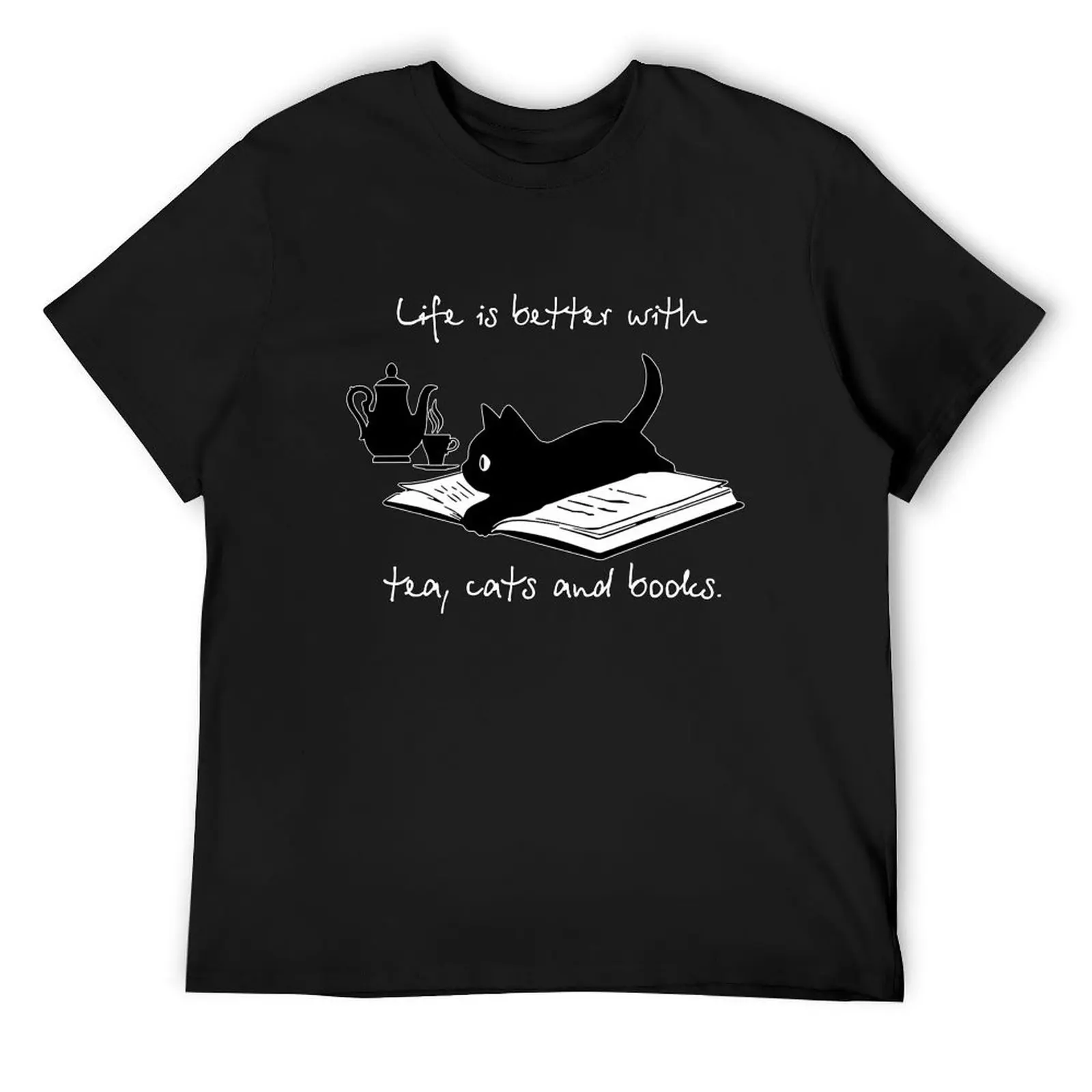

Life Is Better With Tea Cats And Books T-Shirt graphic tee shirt baggy shirts Aesthetic clothing t shirt men 100℅ cotton