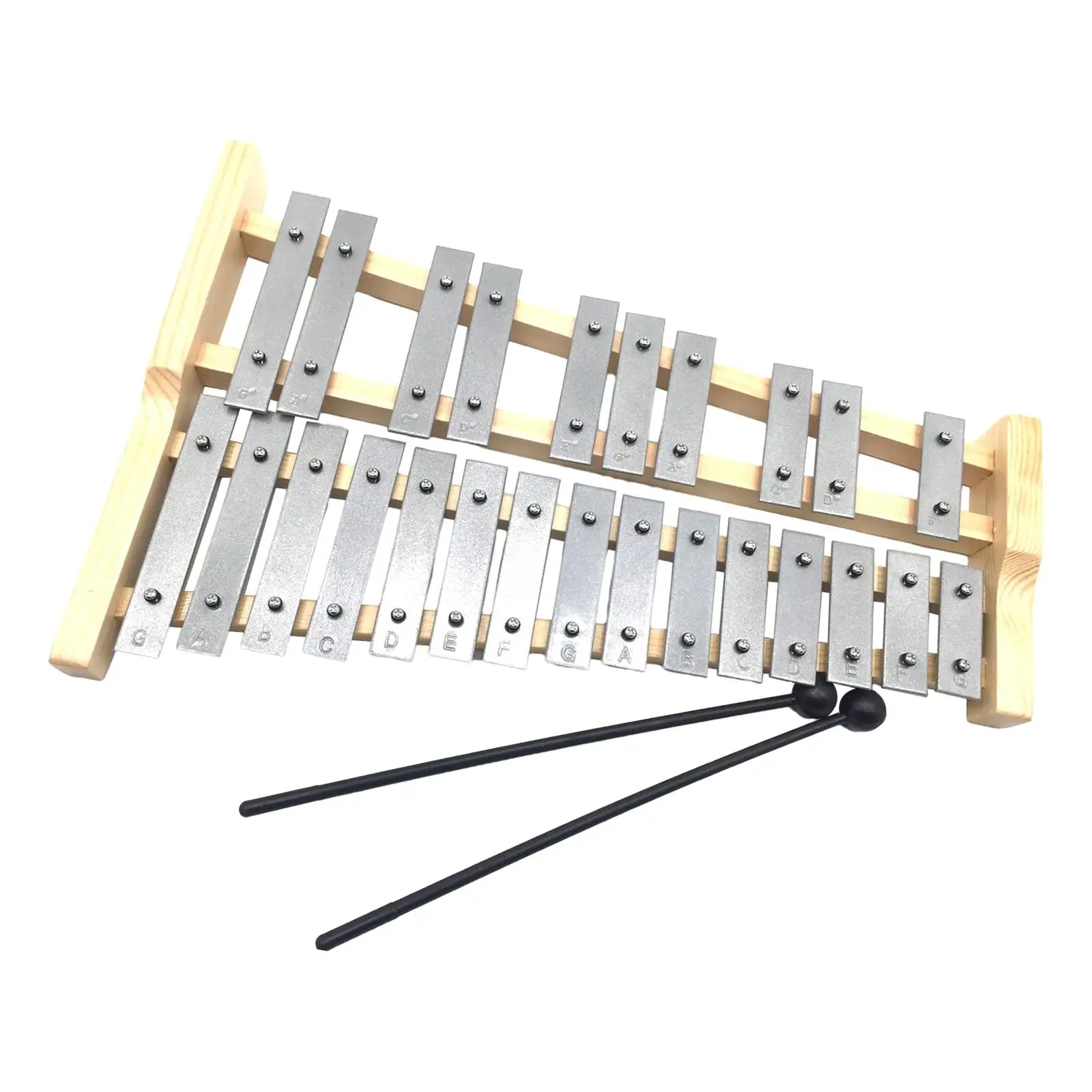 25 Key Glockenspiel Aluminum Xylophone, Wooden Frame for Beginners, Portable Professional Educational Percussion with Mallets