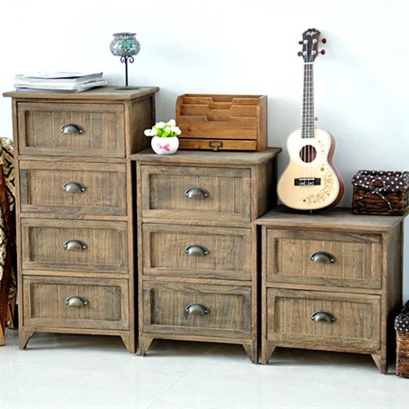 

American Retro Solid Wood Bedside Table Simple Drawer Type Bedroom Storage Cabinet Storage Arrangement Living Room Cabinets