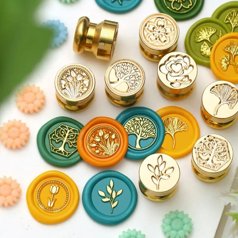 

New Flowers Plant Series Wax Seal Stamp Copper Heads DIY Envelope Wedding Invitation Cards Making Fire Paint Grain Stamps Head